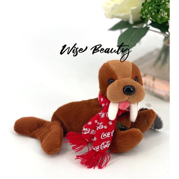 Coca Cola Walrus Bean Bag Plush With Coke Bottle & Red Logo Scarf Vintage 1998 - Picture 2 of 5